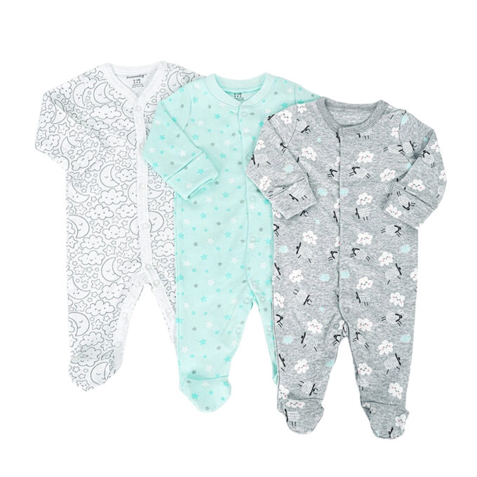 Grenouillère 3 pièces gris, vert et blanc