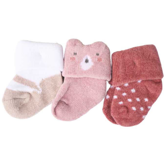 Chaussette 3 pièces rose1